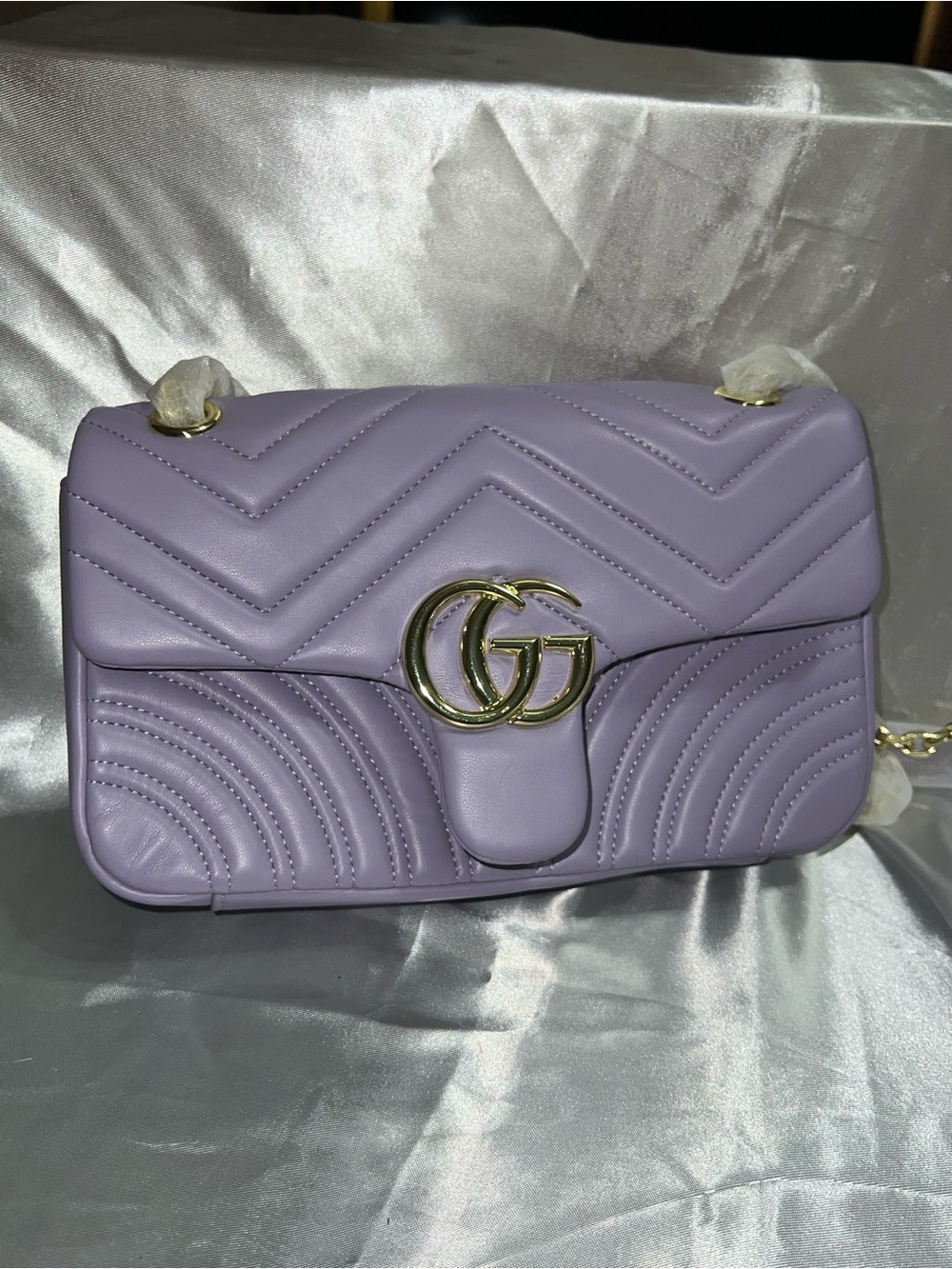 Lavender Quilted Shoulder Bag with Gold GG Accent